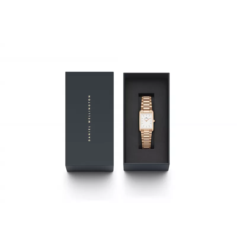 DANIEL WELLINGTON Quadro Damenuhr 32mm Roségold Edelstahl Schwarzes Leder