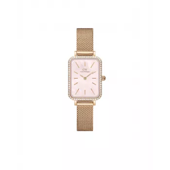 DANIEL WELLINGTON Quadro Damenuhr DW00100669 - 20 mm Roségold-Gehäuse, schwarzes Lederarmband