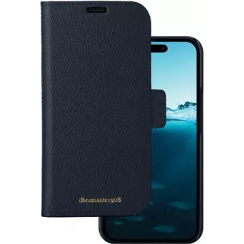 dbramante1928 New York Flip-Hülle für Apple iPhone 15 Pro Max – Vollnarbiges Leder, Pebble-Muster, Pacific Blue NY67PABL5695