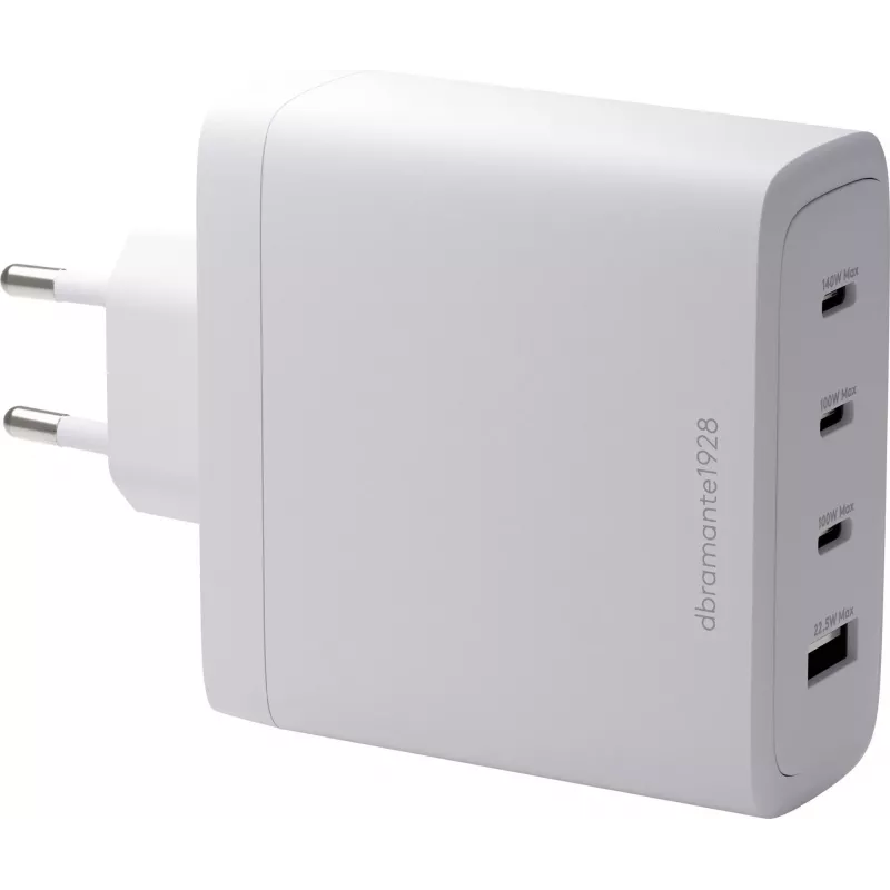 DBRAMANTE1928 Re-Charge GaN Wall Charger 140W – 4 Ausgangsports (3x USB-C, 1x USB-A) – Weiß