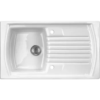 DEANTE 1-Bowl Keramik Spülbecken mit Abtropffläche, Weiß, 590x460 mm