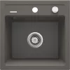 DEANTE 1-Becken Granitspüle mit Abtropffläche, Schwarz (Nero), 780x440 mm, Einbau, 2 Hahnlöcher, Überlauf, Ablaufgarnitur und Siphon inklusive