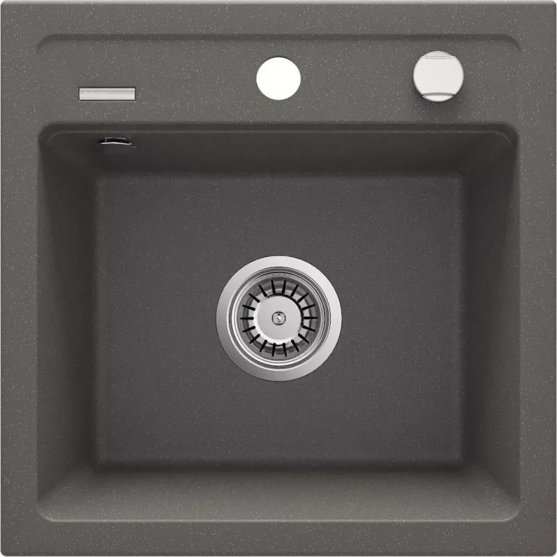 DEANTE 1-Becken Granitspüle mit Abtropffläche, Schwarz (Nero), 780x440 mm, Einbau, 2 Hahnlöcher, Überlauf, Ablaufgarnitur und Siphon inklusive