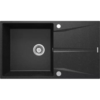 DEANTE 1-Becken Granit Spüle mit Abtropffläche - Onyx Black 620x500mm