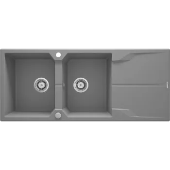DEANTE 2-Bowl Granite Composite Kitchen Sink with Drainer - Graphite