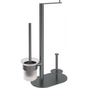 DEANTE 3-in-1 Toiletten-Set - Freistehender Toilettenpapierhalter, Toilettenbürstenhalter, Ersatzrollenhalter - Matt Schwarz - Rivalta Serie