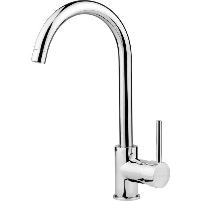 DEANTE Alga Einhebel-Küchenarmatur mit schwenkbarem Auslauf, Chrom, Messingkörper, Keramikkartusche, flexible G 3/8 inch Anschlüsse, 360° Drehung