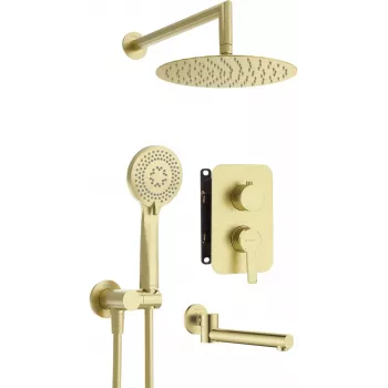 DEANTE Arnika Unterputz-Duschset mit Wannenauslauf, Gold, 250 mm Regendusche