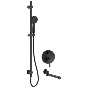 DEANTE Arnika Unterputz-Duschset mit Wannenauslauf, Matt Schwarz, 250 mm Regendusche