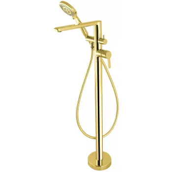 DEANTE Arnika Stand-Wannen-Einhandmischer mit Brauseset, Gold, Messing, Einhebel, Standmontage