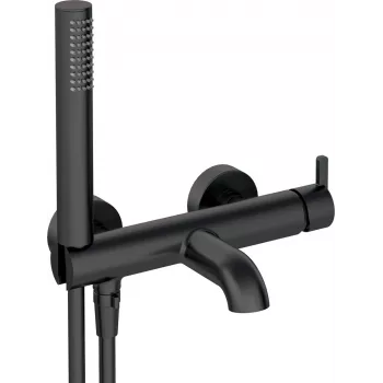 DEANTE Arnika Nero Wannenarmatur mit Brauseset, Matt Schwarz, Wandmontage, Einhebelmischer, Keramikkartusche, Handbrause, 150 cm Schlauch