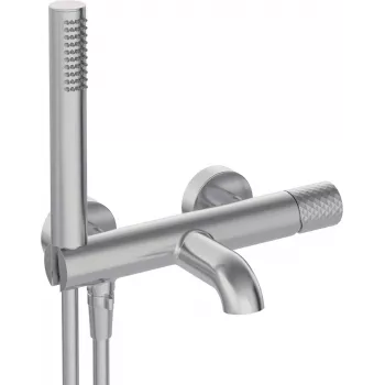 DEANTE Wannenarmatur mit Brauseset - Matt Schwarz, Wandmontage, Messing, Keramikkartusche, Handbrause, 150 cm Schlauch, Serie Arnika
