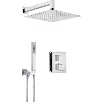 DEANTE Unterputz-Duschset mit Thermostat-BOX, Matt Schwarz, 2 Abgänge, 25 cm Regendusche