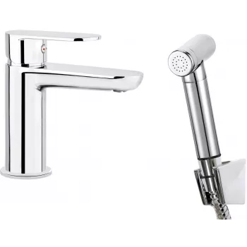 DEANTE Dokos Waschtischarmatur mit Bidet-Brausekopf, Chrom, Einhebelmischer, 1-Loch-Armatur zur Aufputzmontage
