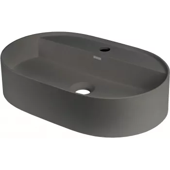 DEANTE Granit-Waschtisch mit Armatureninsel - Oval - Anthrazitgrau