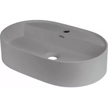 DEANTE Granit-Waschtisch für Aufsatzmontage mit Wasserhahninsel - Oval, Schwarz, Matt