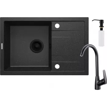 DEANTE Granite Spüle mit 1 Becken, Armatur und Abtropffläche - mit Seifenspender
