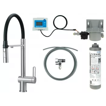 DEANTE Küchenarmatur mit Wasserfilterset, Flexibler Auslauf, Matt Schwarz, 3-Wege