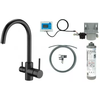 DEANTE Küchenarmatur mit Wasserfilterset, Matt Schwarz, Messing, 3-Wege