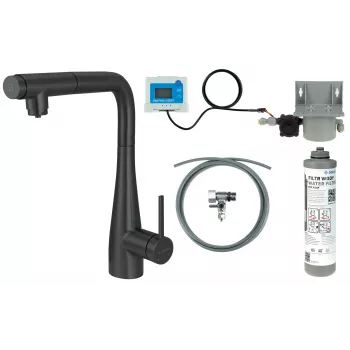 DEANTE Küchenarmatur mit Wasserfiltersystem, Ausziehauslauf, Matt Schwarz