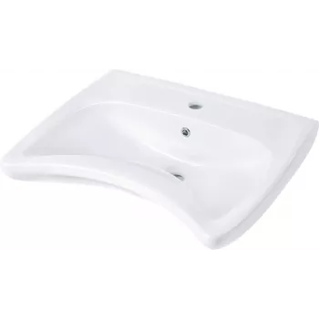 DEANTE Wand-Waschbecken aus Keramik mit Armaturenbereich, Cersanit White, 1 mittiges Loch, Überlauf, rechteckig