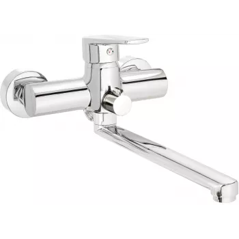 DEANTE Wand-Waschtisch- und Badarmatur mit verlängertem Auslauf und Schlauchanschluss, Chrom, Serie Arnika
