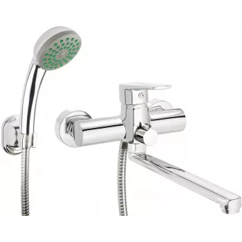 DEANTE Wandmontierter Waschtisch- und Wannenmischer mit Brauseset, Matt Schwarz, Einhebelmischer, Messing