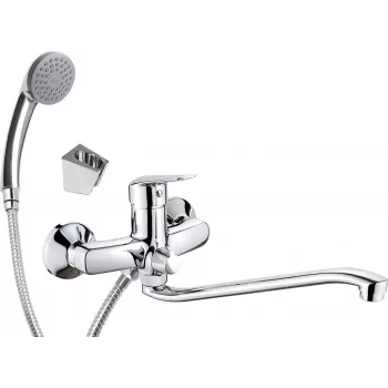 DEANTE Wand-Waschtischarmatur mit verlängertem Auslauf - Schlauch- und Brauseset-Anschluss