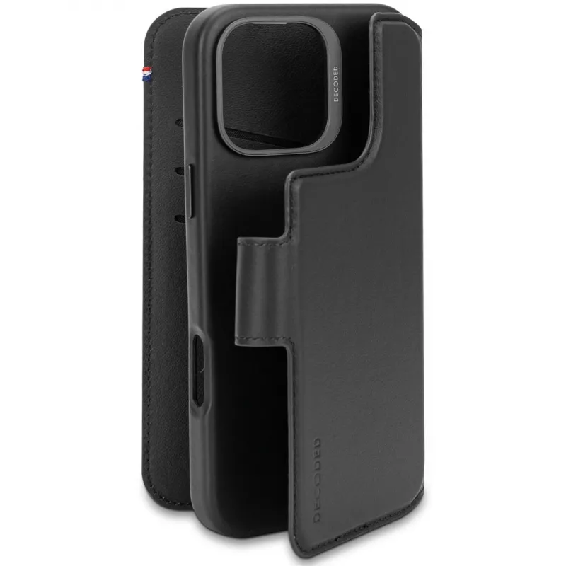 Decoded Leder Wallet Case mit abnehmbarem Kartenfach für iPhone 16 Pro Max, MagSafe-kompatibel, Schwarz