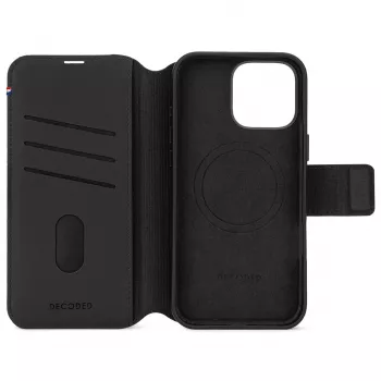 Decoded Leder Wallet Case mit abnehmbarem Kartenfach für iPhone 16 Pro Max, MagSafe-kompatibel, Schwarz