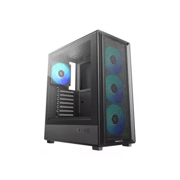Deepcool CC550 4F Mid-Tower-Gehäuse, 4x 120mm LED-Lüfter, gehärtetes Glas, Schwarz