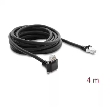 Delock 4m GigE Kamera-Kabel Cat.6 S/FTP RJ45 90° Winkel-Screw-Lock auf RJ45 gerade - Schwarz