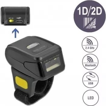 DeLOCK 90508 Tragbarer 1D/2D Barcode-Scanner mit USB, 2,4 GHz RF und Bluetooth 4.1