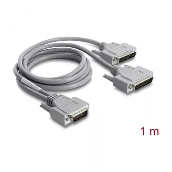 Delock Adapter Y-Kabel Seriell RS-232 LFH D-Sub HD 60 Pin Stecker auf 2x D-Sub 25 Pin Stecker, 1 m, Grau