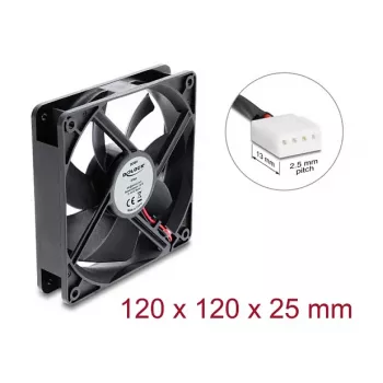 Delock Axiallüfter 48 V DC, 120 x 120 x 25 mm, 4-Pin PWM, Schwarz