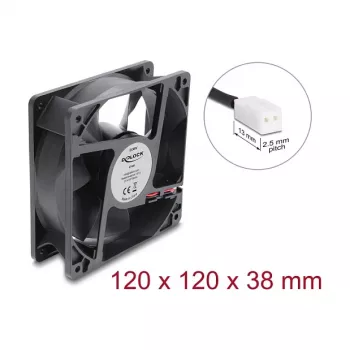 Delock Axiallüfter 48 V DC, 120 x 120 x 38 mm mit 2-Pin-Lüfteranschluss, Schwarz
