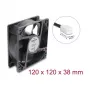 Delock Axiallüfter 48 V DC, 120 x 120 x 38 mm mit 2-Pin-Lüfteranschluss, Schwarz