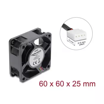 Delock Axiallüfter 48 V DC, 60 x 60 x 25 mm mit 4-poligem PWM-Lüfteranschluss, schwarz