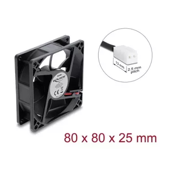Delock Axiallüfter 48 V DC, 80 x 80 x 25 mm, 2-Pin-Stecker, Schwarz