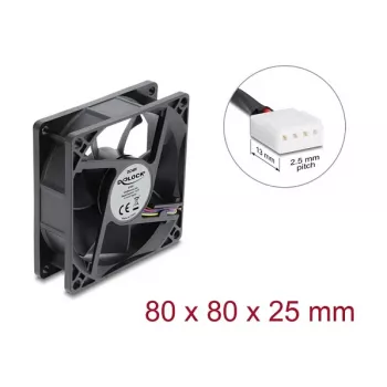 Delock Axiallüfter 48 V DC, 80 x 80 x 25 mm mit 4-Pin-PWM-Anschluss, Schwarz