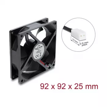 Delock Axiallüfter 48 V DC, 92 x 92 x 25 mm mit 2-Pin-Lüfteranschluss, Schwarz