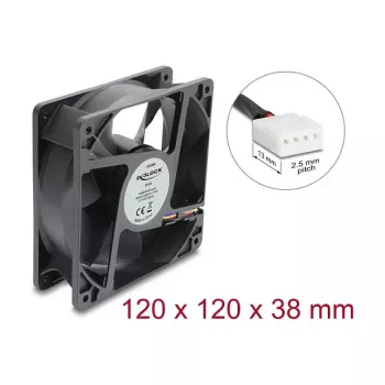 Delock Axiallüfter 48V DC, 120x120x38mm, 4-Pin PWM, Kugellager, 3000 U/min, 170 m³/h, Schwarz