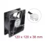 Delock Axiallüfter 48V DC, 120x120x38mm, 4-Pin PWM, Kugellager, 3000 U/min, 170 m³/h, Schwarz