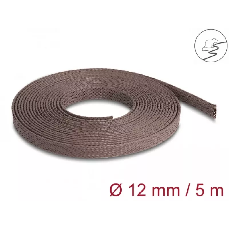 Delock Kabelmanagement-Schlauch, 12 mm, geflochten, nagetierresistent, dehnbar, 5 m, braun