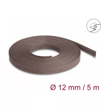 Delock Kabelmanagement-Schlauch, 12 mm, geflochten, nagetierresistent, dehnbar, 5 m, braun