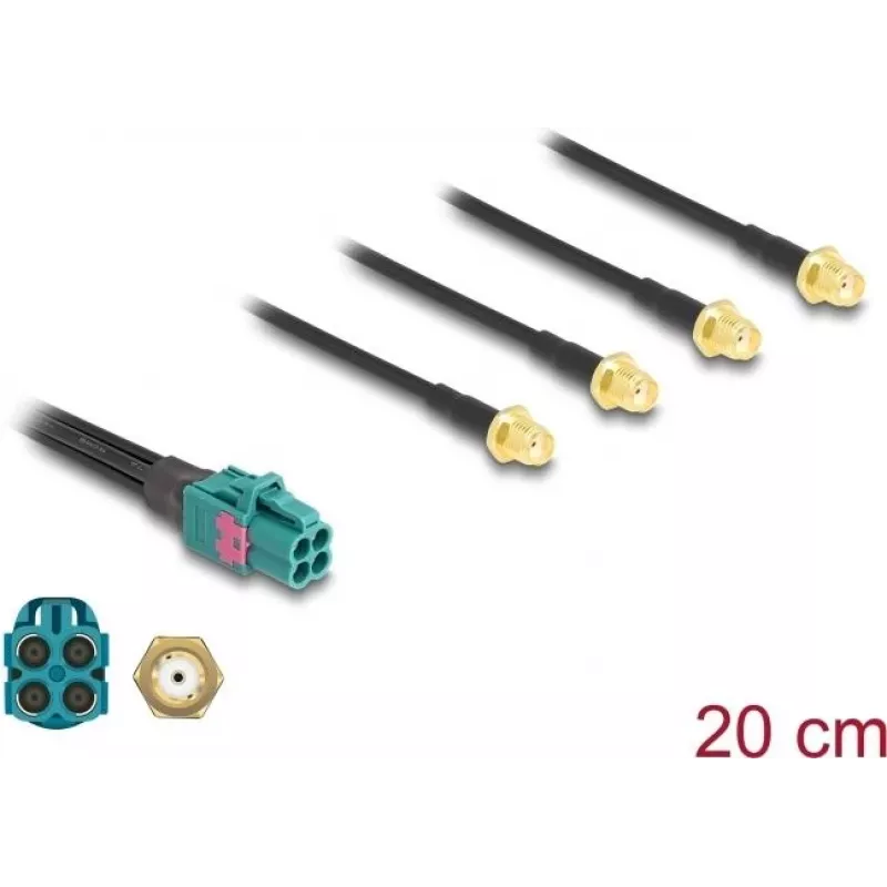 Delock Kabel Mini FAKRA Z Buchse Quad auf 4 x SMA Stecker 0,2 m RG-174 90283