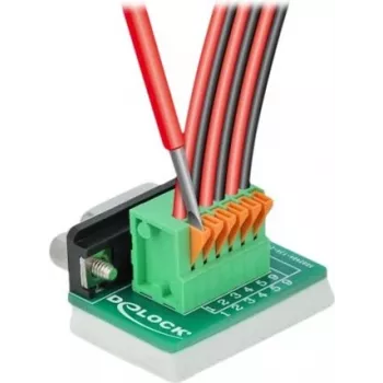 Delock D-Sub 9 Buchse auf 6-Pin Klemmenblock Adapter mit Rändelschrauben und Drucktaster 66556