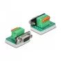 Delock D-Sub 9 Buchse auf 6-Pin Klemmenblock Adapter mit Rändelschrauben und Drucktaster 66556