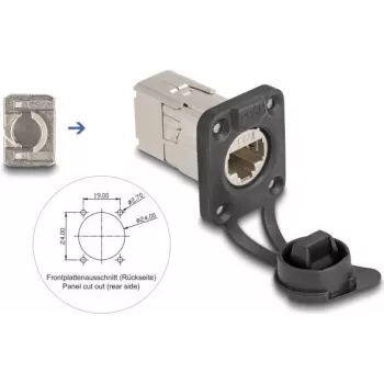Delock D-Typ RJ45 Einbau-Buchse Cat.6A STP mit LSA-Anschluss und IP66-Schutzkappe