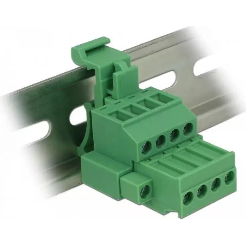 DELOCK DIN-Hutschienen-Klemmenblock-Set 4-polig mit Schraubverriegelung, 800 V, 32 A, Grau
